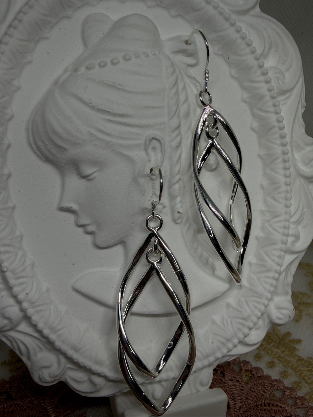 Vintage 925 Sterling Silver Sculptural Dangle Earrings Estate Modernist 1980s